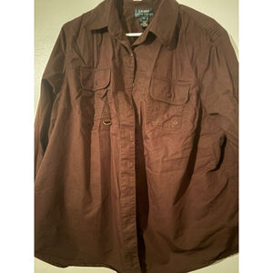Lauren Ralph Lauren 2X Safari Utility Shirt Brown Cotton Long Sleeve D-Ring